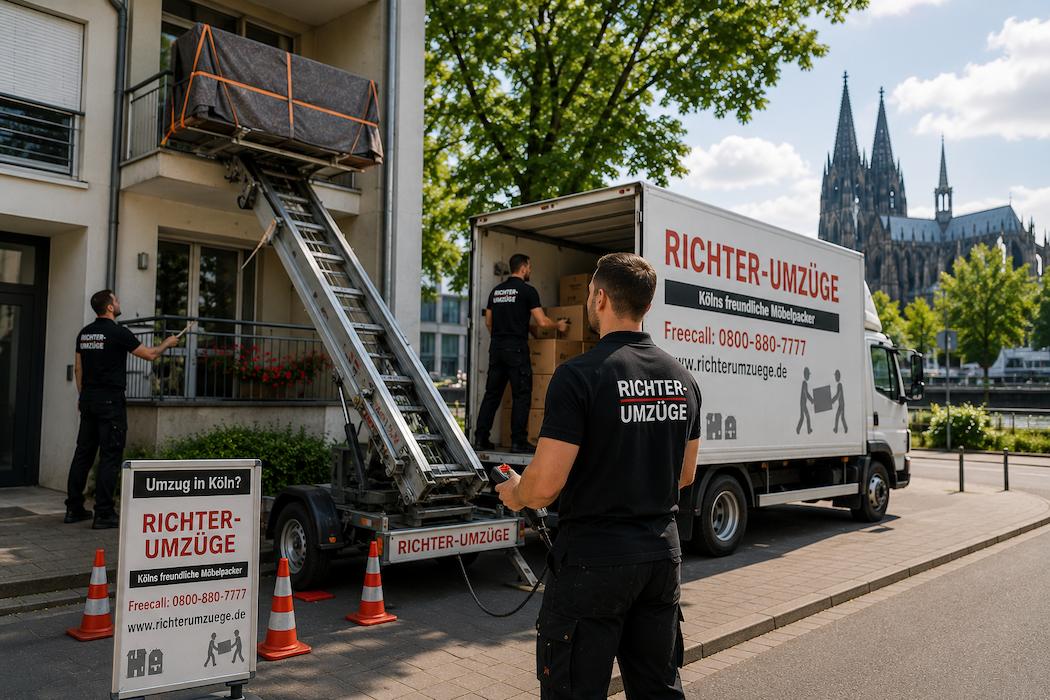 Außenaufzug beim Umzug in Köln mit Richter Umzüge LKW und Möbeltransport