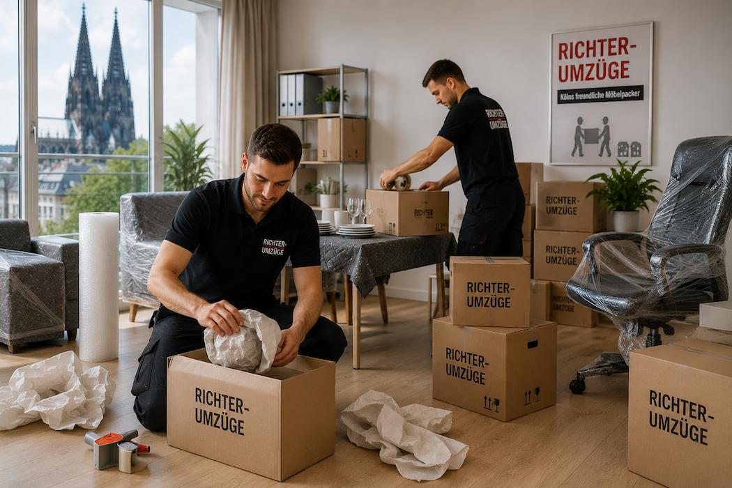 Packservice beim Umzug in Köln mit Richter Umzüge Team und Umzugskartons