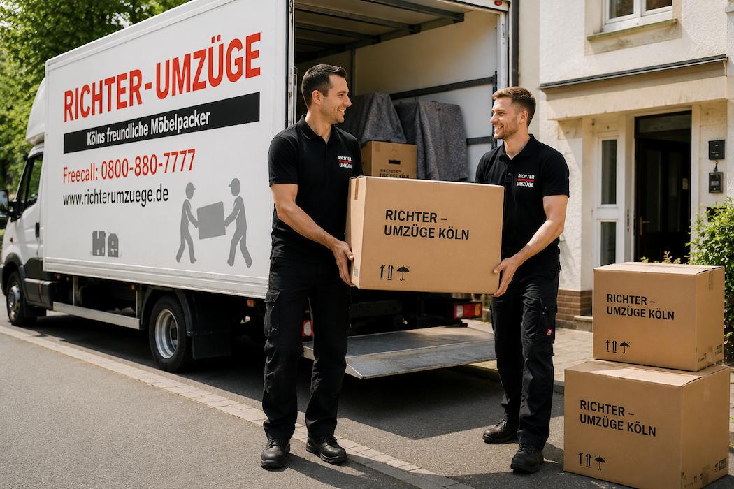 Seriöse Umzugsfirma in Köln mit Richter Umzüge Team und Umzugskartons