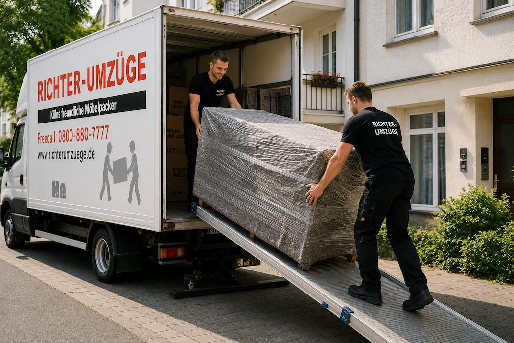 Umzugsservice in Köln mit Richter Umzüge Team und verpackten Möbeln 1